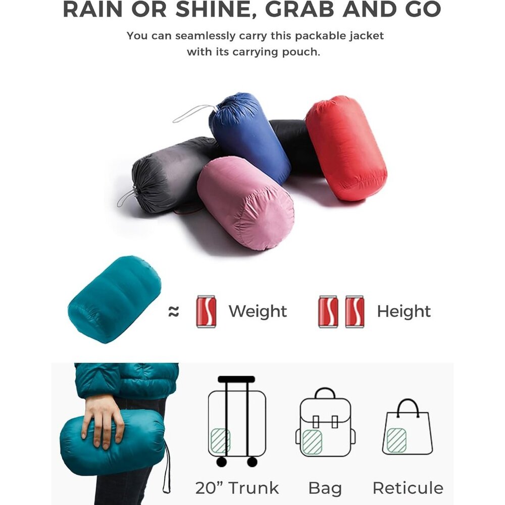 Women's Teal Blue Short Down Hooded Puffer Jacket Coat Fabric Packable Ultra - Picture 4 of 6